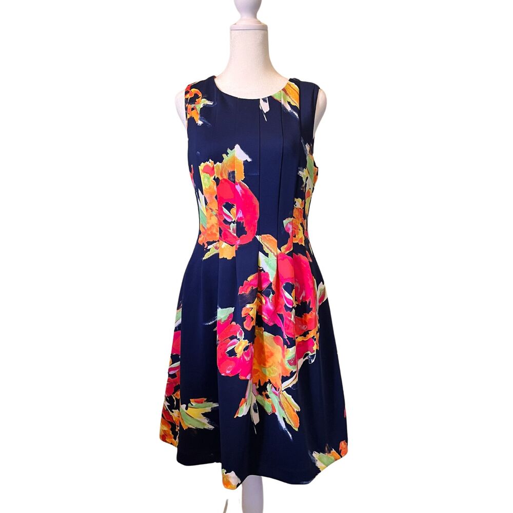 VINCE CAMUTO DRESS FIT & FLARE FLORAL LINED BACK ZIP SLEEVELESS SUMMERY 8